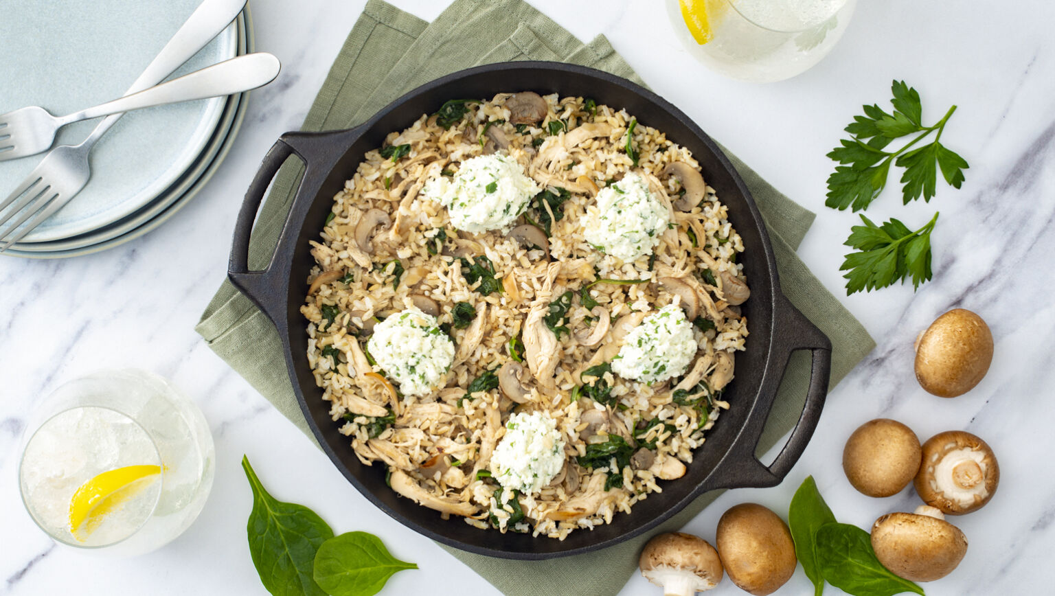 Chicken Spinach Casserole with Mushrooms and Brown Rice