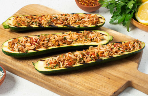 Zucchini Boats Stuffed with Jasmine Rice and Sausage