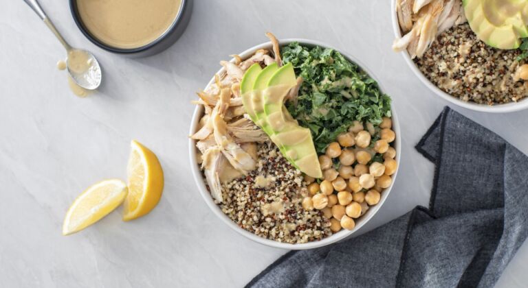 Chicken and Quinoa Power Bowl with Tahini Caesar Dressing