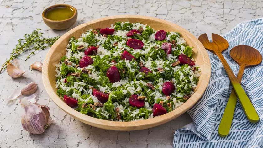 beet, kale and jasmine rice holiday salad