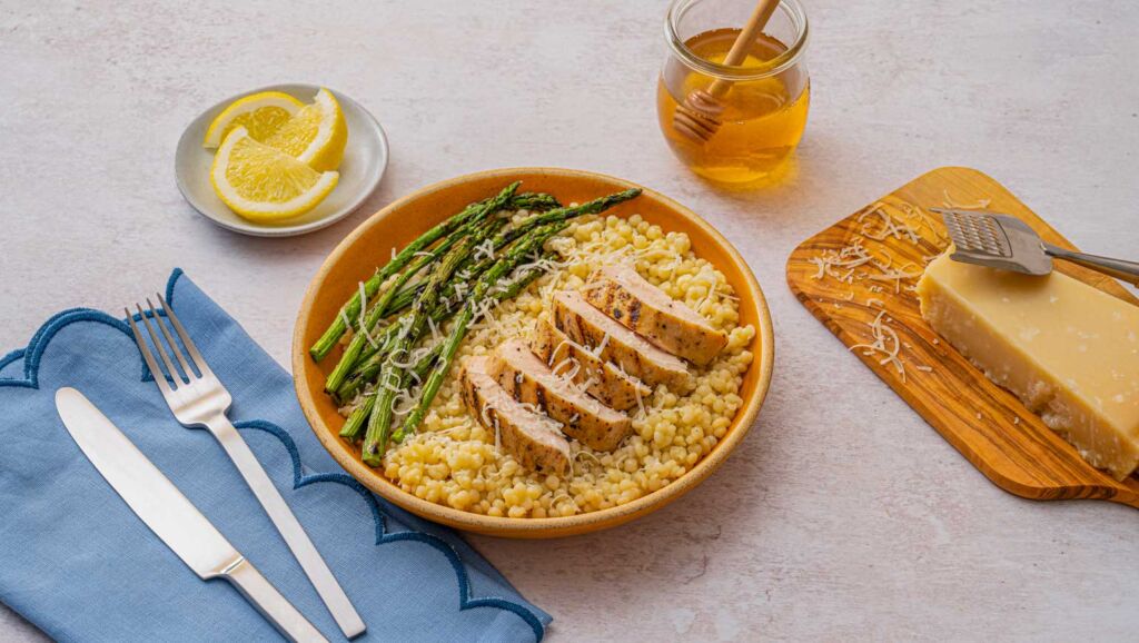 honey lemon pearl couscous with grilled chicken