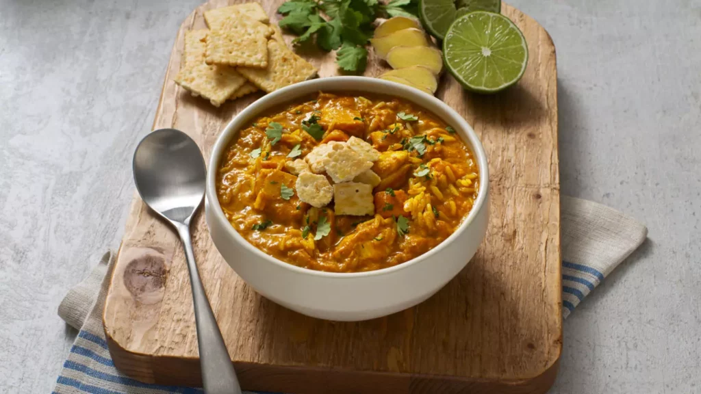 cod soup with coconut milk and rice